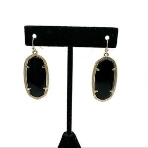 Kendra Scott Elle Faceted Oval Black Prong Set Dangle Drop Earrings w/ Gold Trim